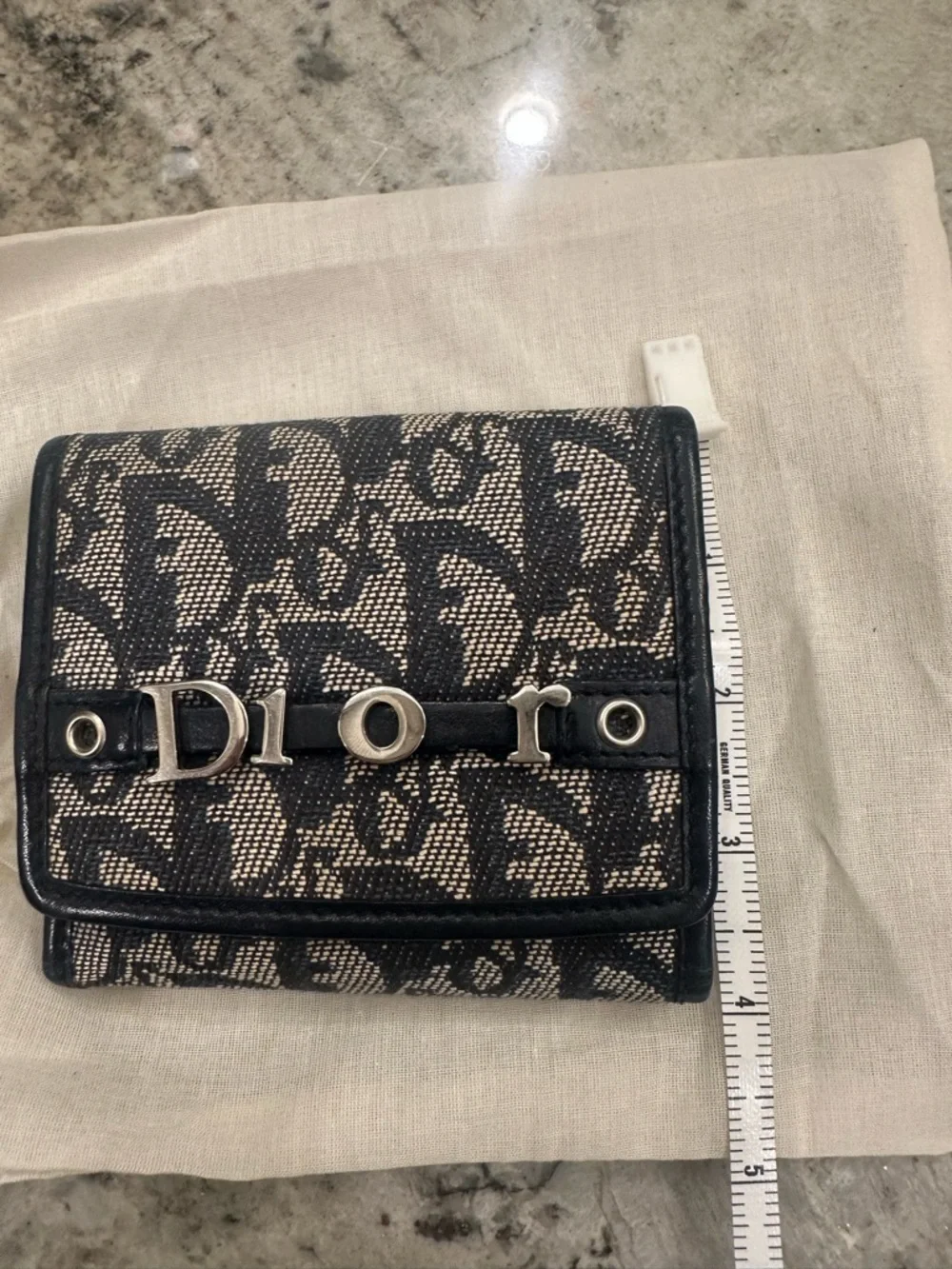 Dior Black and Beige Monogram Canvas Wallet with Silver Logo